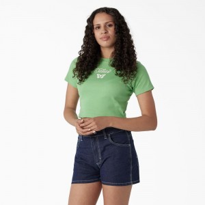 Women's Dickies Butterfly Graphic Cropped Baby T-Shirt Green | 8570314-WP