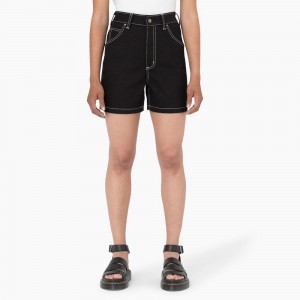 Women's Dickies Carpenter Jean Shorts Black | 2975618-KV