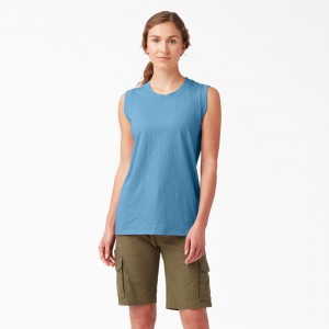 Women's Dickies Classic Tank Top Blue | 8532790-QS