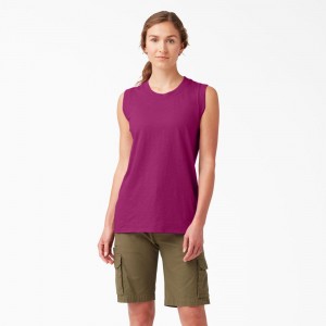 Women's Dickies Classic Tank Top Purple | 1497035-RW