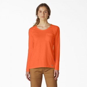 Women's Dickies Cooling Long Sleeve Pocket T-Shirt Orange | 1753809-IA