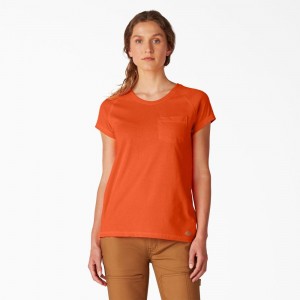 Women's Dickies Cooling Short Sleeve Pocket T-Shirt Orange | 8172346-MG