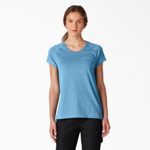 Women's Dickies Cooling Short Sleeve Pocket T-Shirt Blue | 6407381-RP