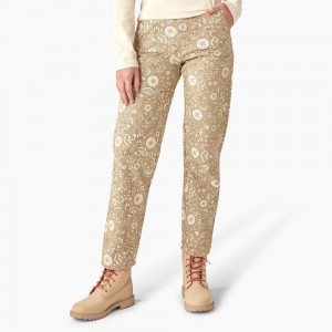 Women's Dickies Ellis Floral Duck Canvas Pants Khaki | 6948572-QS