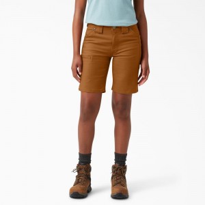 Women's Dickies FLEX DuraTech Straight Fit Shorts Brown | 2308654-TV