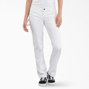 Women's Dickies FLEX Relaxed Fit Carpenter Painter's Pants White | 0578162-YI