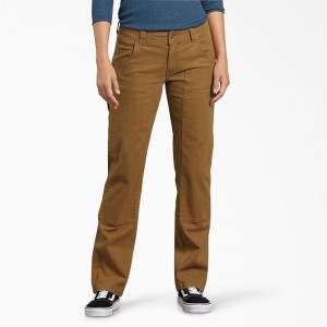 Women's Dickies FLEX Relaxed Fit Duck Carpenter Pants Brown | 8267195-FJ