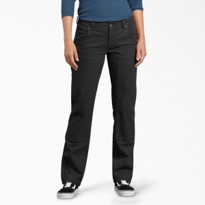 Women's Dickies FLEX Relaxed Fit Duck Carpenter Pants Black | 2953046-PD