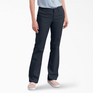 Women's Dickies FLEX Slim Fit Bootcut Pants Navy | 4536278-WP