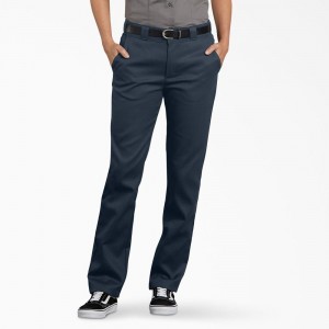 Women's Dickies FLEX Slim Fit Pants Navy | 3406817-AB