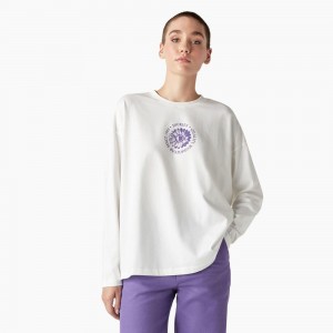 Women's Dickies Garden Plain Long Sleeve T-Shirt White | 5163420-RF