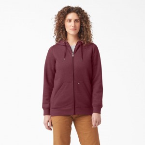 Women's Dickies Heavyweight Full-Zip Fleece Hoodie Burgundy | 3456912-IG