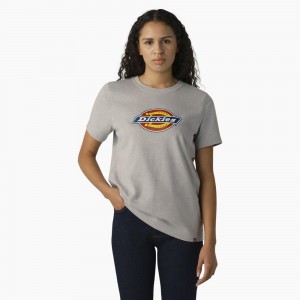 Women's Dickies Heavyweight Logo T-Shirt Grey | 8054972-GX