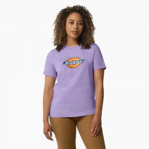 Women's Dickies Heavyweight Logo T-Shirt Purple | 4216375-TZ