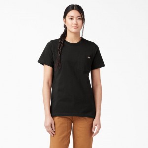 Women's Dickies Heavyweight Short Sleeve Pocket T-Shirt Black | 5420673-YE