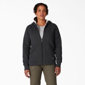 Women's Dickies High Pile Fleece Lined Hoodie Black | 9164257-TP