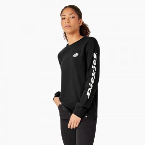 Women's Dickies Long Sleeve Heavyweight Graphic T-Shirt Black | 4820715-ZB