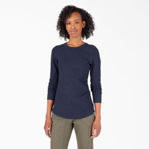 Women's Dickies Long Sleeve Thermal T-Shirt Navy | 0943785-VI