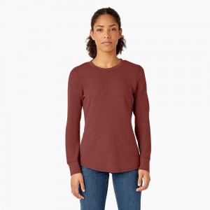 Women's Dickies Long Sleeve Thermal T-Shirt Red | 2751438-XM