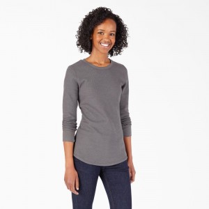 Women's Dickies Long Sleeve Thermal T-Shirt Grey | 3251847-QM