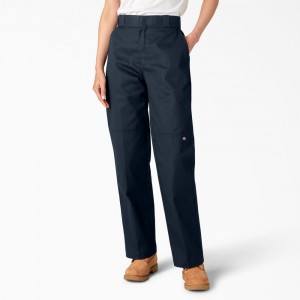 Women's Dickies Loose Fit Double Knee Work Pants Navy | 5914280-BA