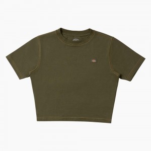 Women's Dickies Maple Valley Cropped T-Shirt Green | 6472019-LO