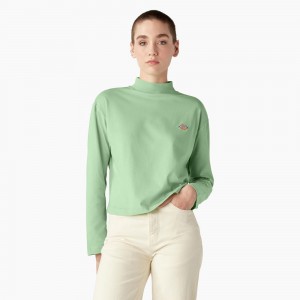 Women's Dickies Mapleton High Neck Long Sleeve T-Shirt Green | 3480796-LY