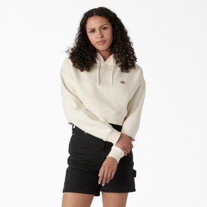 Women's Dickies Oakport Cropped Hoodie White | 5214806-JC