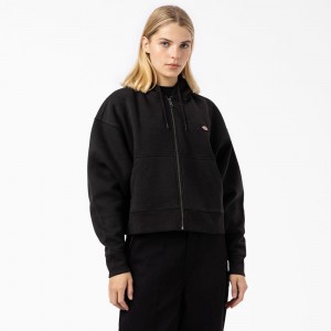 Women's Dickies Oakport Zip Hoodie Black | 5437291-ZG