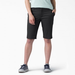 Women's Dickies Perfect Shape Straight Fit Bermuda Shorts Black | 2831049-BE