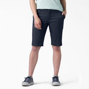 Women's Dickies Perfect Shape Straight Fit Bermuda Shorts Navy | 7231648-AL