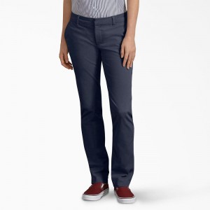 Women's Dickies Perfect Shape Straight Fit Pants Navy | 7802536-BK