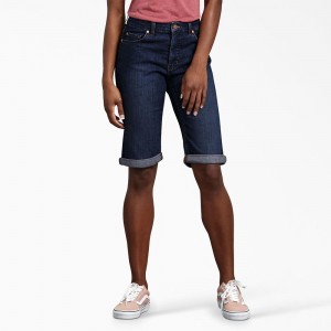 Women's Dickies Perfect Shape Straight Fit Bermuda Jean Shorts Blue | 0514692-JQ