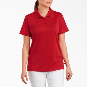 Women's Dickies Performance Polo Shirt Red | 6270451-TQ