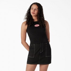 Women's Dickies Racerback Cropped Tank Top Black | 8046312-QS