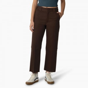 Women's Dickies Regular Fit Cropped Pants Brown | 8069471-ZR