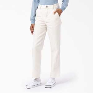 Women's Dickies Regular Fit Duck Pants White | 8129076-GH