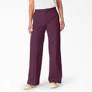 Women's Dickies Regular Fit Wide Leg Work Pants Purple | 2975061-IC