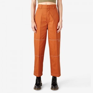 Women's Dickies Relaxed Fit Double Knee Pants Orange | 3926148-WK