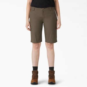 Women's Dickies Relaxed Fit Duck Carpenter Shorts Green | 9851604-GU