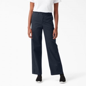 Women's Dickies Relaxed Fit Wide Leg Pants Navy | 7625810-DM