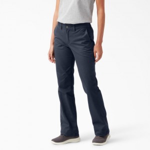 Women's Dickies Slim Fit Bootcut Pants Navy | 1542069-ED