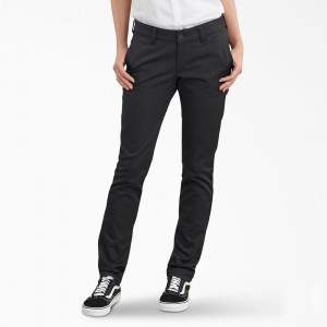 Women's Dickies Slim Fit Pants Black | 3452069-YL