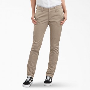 Women's Dickies Slim Fit Pants Grey | 3849106-BN