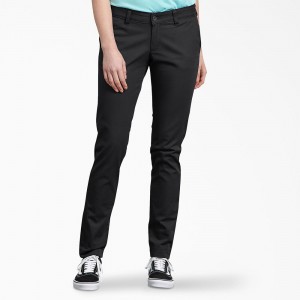 Women's Dickies Slim Fit Skinny Leg Pants Black | 6350214-YQ