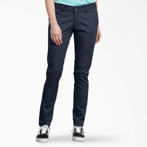 Women's Dickies Slim Fit Skinny Leg Pants Navy | 2693871-MP