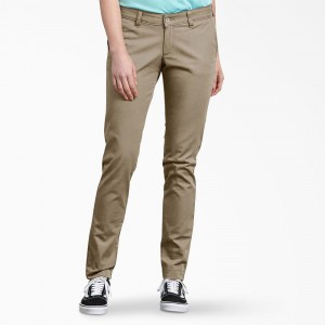 Women's Dickies Slim Fit Skinny Leg Pants Grey | 7239045-FK