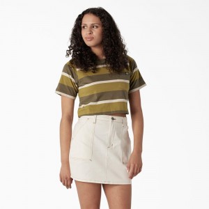 Women's Dickies Striped Cropped Pocket T-Shirt Green | 2791548-OV