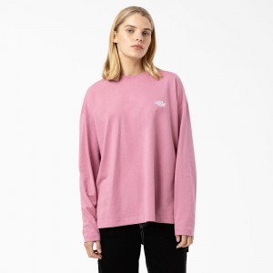 Women's Dickies Summerdale Long Sleeve T-Shirt Pink | 8503274-UR