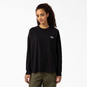 Women's Dickies Summerdale Long Sleeve T-Shirt Black | 0524679-CQ